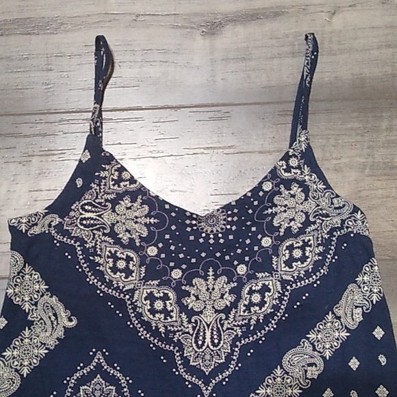 TOMMY HILFIGER  blue & cream maxi-dress with adjustable spaghetti straps - Picture 2 of 8